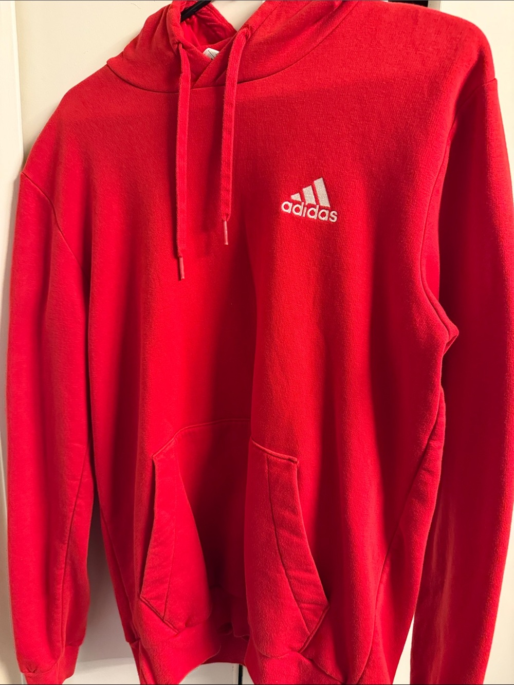 adidas Men’s Red Pullover Hoodie with White Logo